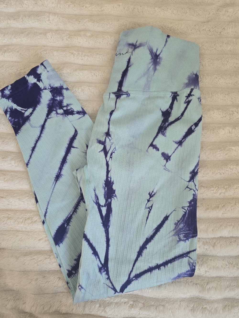 PINK Active Tie-Dye Ribbed Leggings Mint & Dark Purple Womens Medium